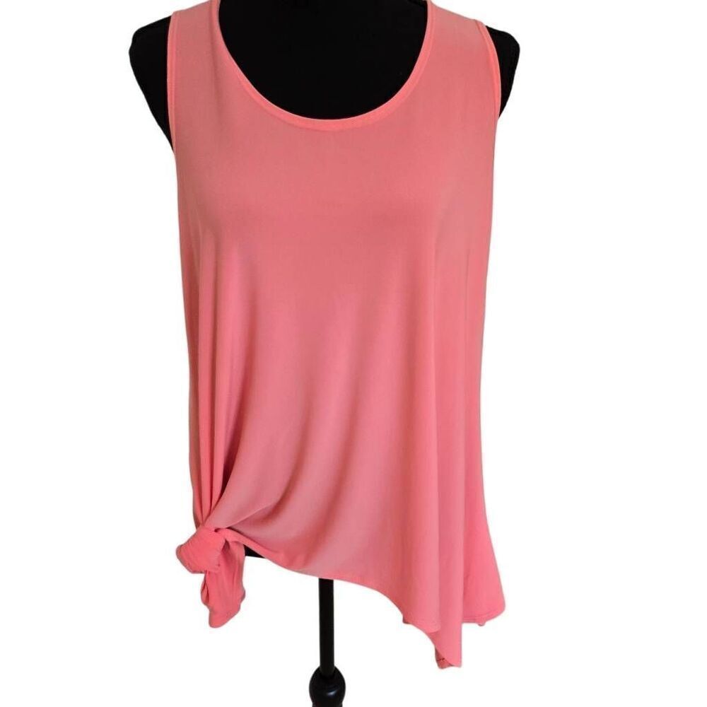 Pretty Woman Sleeveless Scoop Neck Asymmetrical Knotted Tank Top Coral Medium